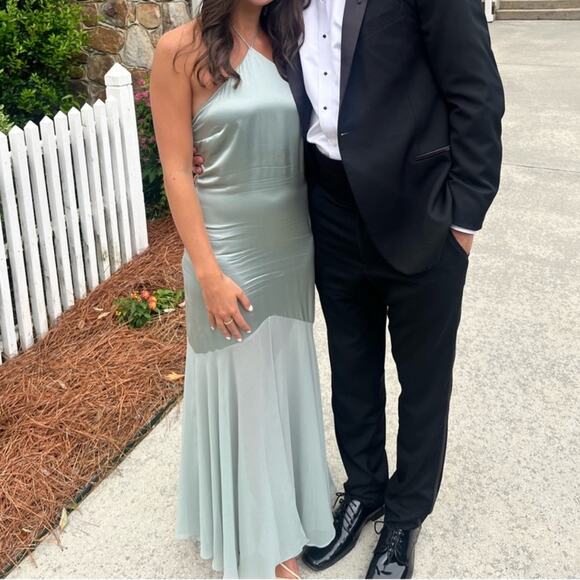 Reformation Tosca Silk Dress Aquamarine 10 - Picture 2 of 7